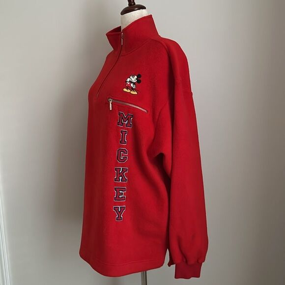 DISNEY VTG Men’s 1/4 Quarter Zip Mickey Mouse Spellout Fleece Jacket Size L - Picture 4 of 10